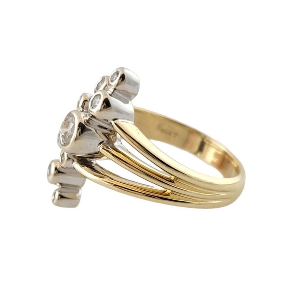 10k yellow & white two tone gold diamond bubble bypass ring 6.5 - Picture 4 of 8